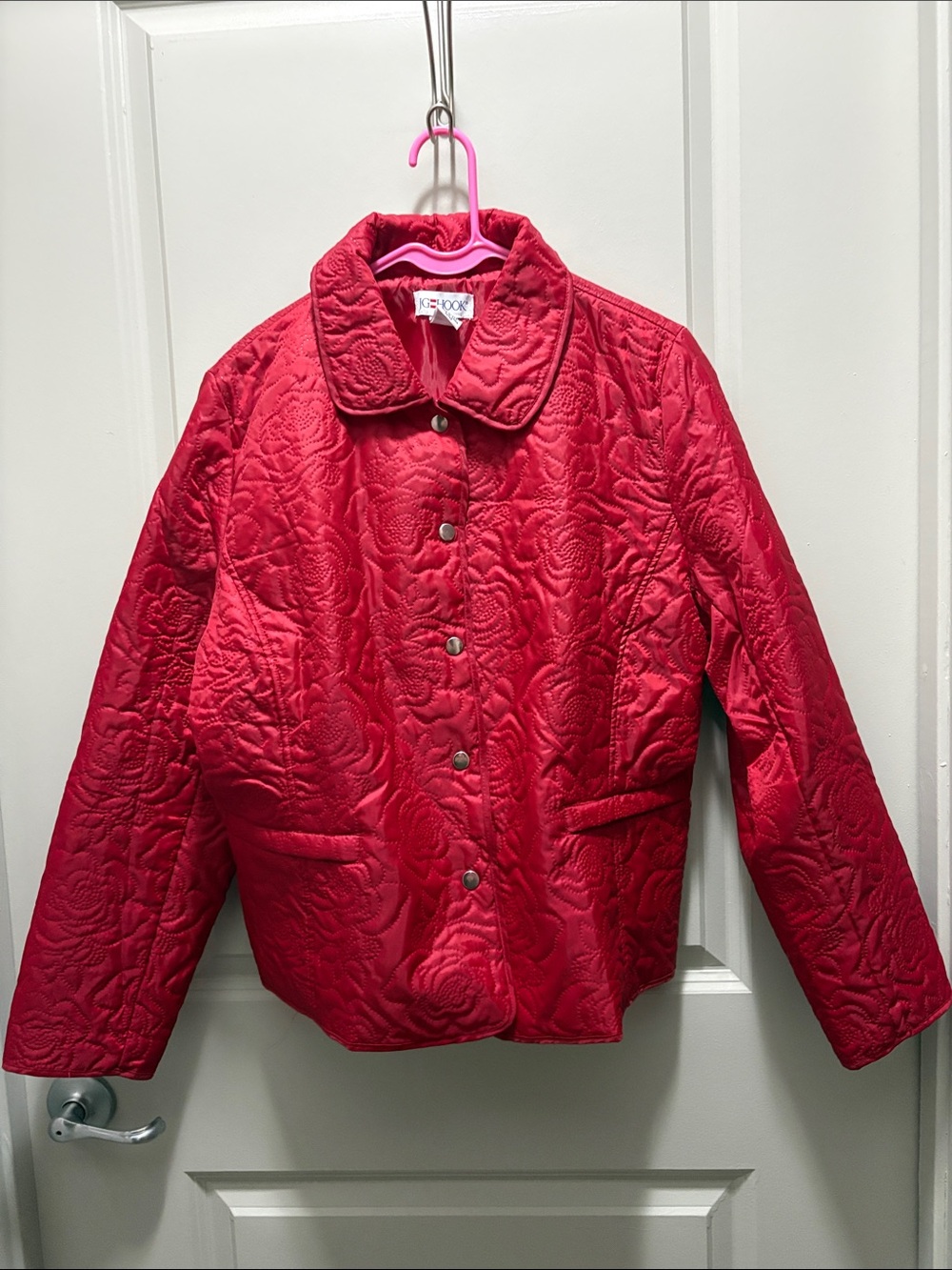 Women's Red Quilted Floral Puffer Jacket
